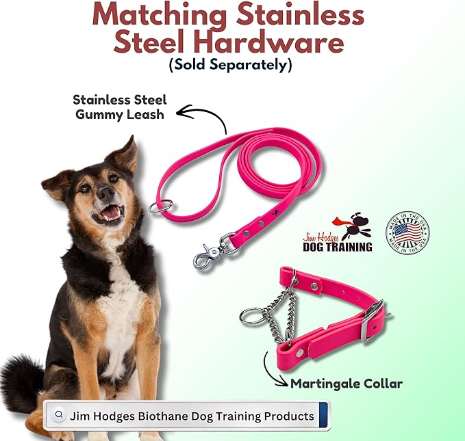 Martingale Collar for Dogs, Biothane, Stainless Steel Hardware, No Pull, Made in The USA, Professional Grade, Large, Pink