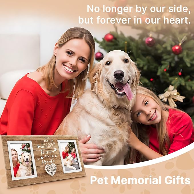 Loss of Dog Sympathy Gift, Pet Memorial Frame in Memory of Dog Pet Remembrance Memorial Gifts for Dogs Cats, Dogs Picture Frame of Double 4×6 Photo for Pet Lover