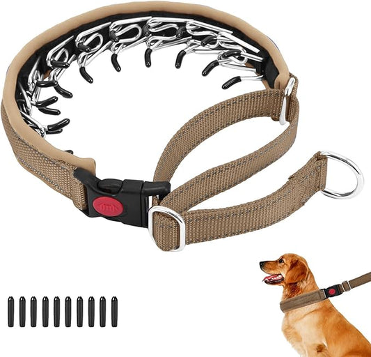 Martingale No Pull Dog Collar for Large Medium Small Dogs, Heavy Duty Nylon Reflective Adjustable Anti Pull Slip Collar with Buckle for Training Walking S Khaki