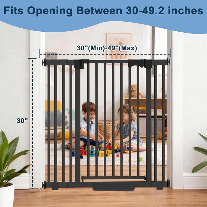 41 Extra Tall Dog/Pet Gate gate for Indoor,Heavy Duty Pressure Mount Baby Gate with Auto-Close & Walk Through,Adjustable Width 30-49.2 Inches, for Stairs, Doorways, Kitchen, Black