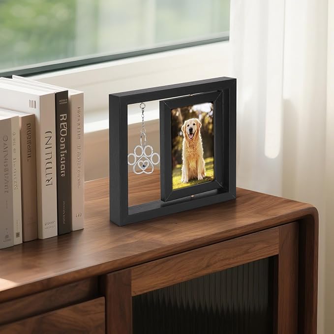 Uross Dog Memorial Gifts for Loss of Dog- Pet Memorial Remembrance Bereavement Sympathy Gifts for Dogs, Rotating Wooden Dog Passing Away Gifts Picture Frame for 4x6 Photo- Black