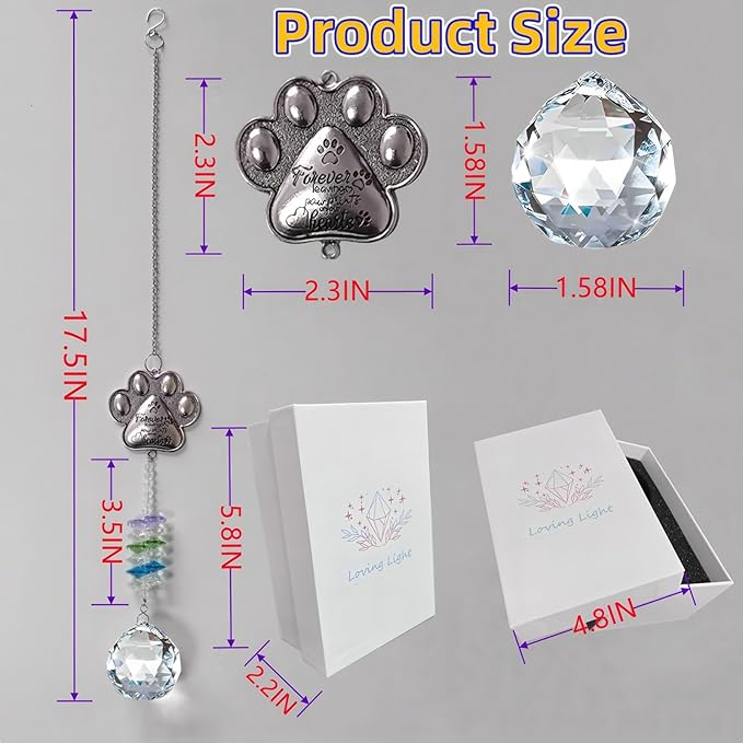Dog Memorial Gifts for Loss of Dog,Pet Memorial Suncatcher,Pet Memorial Sympathy K9 Crystal Sun Catcher,Thoughtful Dogs and Cats Remembrance, Bereavement Gifts (Clear)