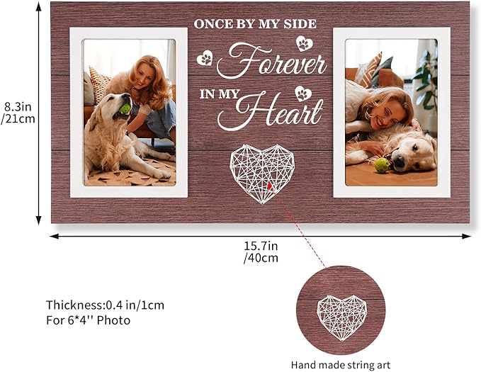 Pet Memorial Gifts for Dogs Cats - Dog Memorial Gifts for Loss of Dog Picture Frame, Passing Away for Cat Sympathy Gift Photos Frame Double 4x6 IN - Brown