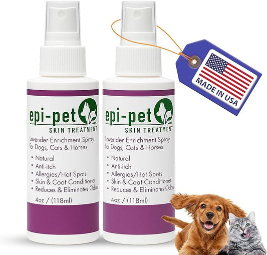 Epi-Pet Veterinary Formulated Dog Hot Spot and Dog Itch Spray, Pet Skin Treatment Spray for Allergies, Deshedding and Redness, Use it as Skin and Coat Conditioner 4 Fl Oz (Pack of 2), Lavender