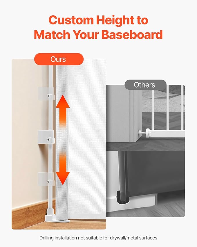 VEVOR Retractable Baby Gate, Extends to 72.8 inch Wide, 31.3 inch Tall, with Security Lock, Easy to Use, Walk Through Without Tripping, Mesh Dog Gate for Stairs, Hallways, Indoor/Outdoor, White