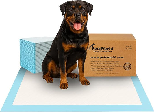 PETSWORLD Extra Large Potty Pads for Dogs, Odor Eliminating 30" x 36", 150 Count Pee Pads for Dogs, Gigantic XL Dog Pads, 5 Layer Ultra Absorbent Technology, Leak Proof Training Pads for Dogs & Cats