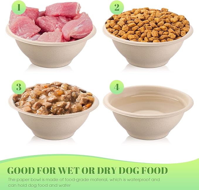 Thenshop 200 Pcs Biodegradable Disposable Pet Bowls Bulk Travel Paper Food Bowls for Small Dogs Puppy Cat Food Dish Safe Container for Outdoor Small Animal Feeding and Watering Supplies(8 oz)