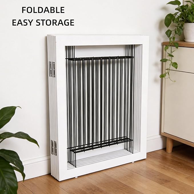 ZJSF Freestanding Dog Gate Indoor, Foldable Dog Fence for Doorways,Hallways or Stairs, Sturdy Wood Extra Wide Pet Gate with Support Feet,White,32 "Height-6 Panels