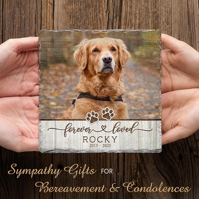 Personalized Memorial Stone - Sympathy Gift for Pet Lovers - Heart and Square Shape Headstones (Square 05)