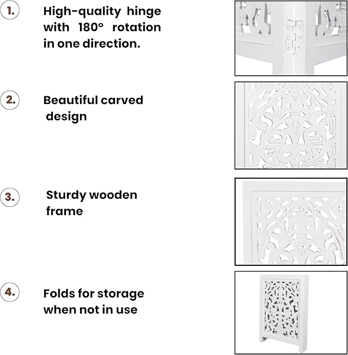 Decorative Wooden Pet Gate, Dog Fence, Cat Gate, Foldable, Adjustable, Portable, Extra-Wide, Wooden Dog Barrier, Free-Standing Puppy Gate 3 Panels for Indoor, Doorways, Stairs-24x54 Inch Antique White