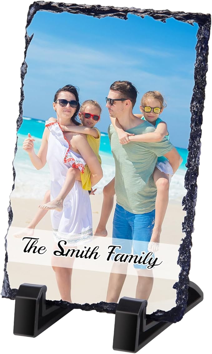 Custom Rock Slate Frame with Picture, Unique Picture Frames Personalized Picture Frame Print Photos Text Gift for Him Her Family Birthday Anniversary