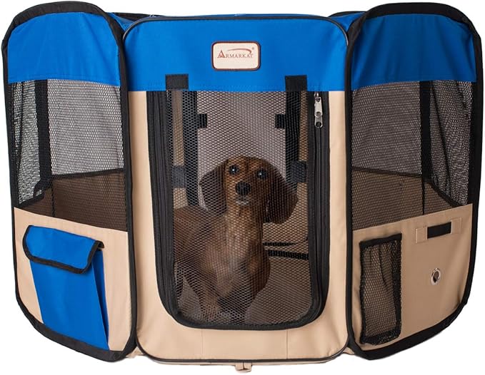 Armarkat Model PP001B-M Portable Pet Playpen in Blue and Beige Combo, Medium