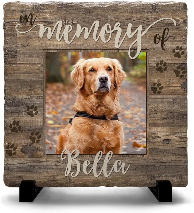 Customizable Pet Rock - Square Shape Picture Frame Gift for Loss of Cat and in Memory of Dog, Thoughtful Sympathy Gifts for Women and Mom to Keep Precious Remembrance