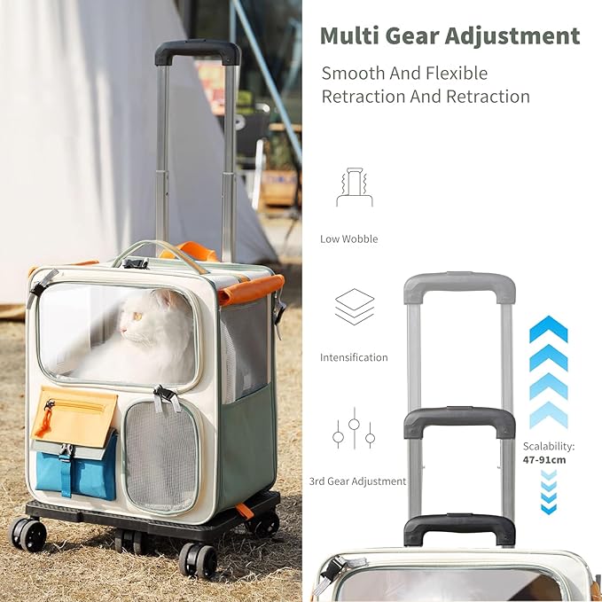 2-in-1 Wheeled Pet Carrier Backpack,Breathable Pet Carrier with Wheels,Collapsible Dog Backpack Carrier with Removable Mat,Dog Stroller Travel Carrier with Mesh Ventilation Windows