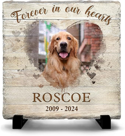 Personalized Pet Memorial Stones for Dogs - Square Headstones for Cemetery - Dog Remembrance Gifts - Memorial Plaques Engraved Forever in Our Hearts