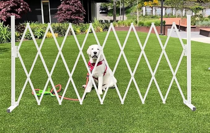 Metal Expandable Dog Gate, 9Feet, Versatile Accordion Safety Barrier, Portable Retractable Barricade, Free Standing Adjustable Pet Fence, Indoor and Outdoor