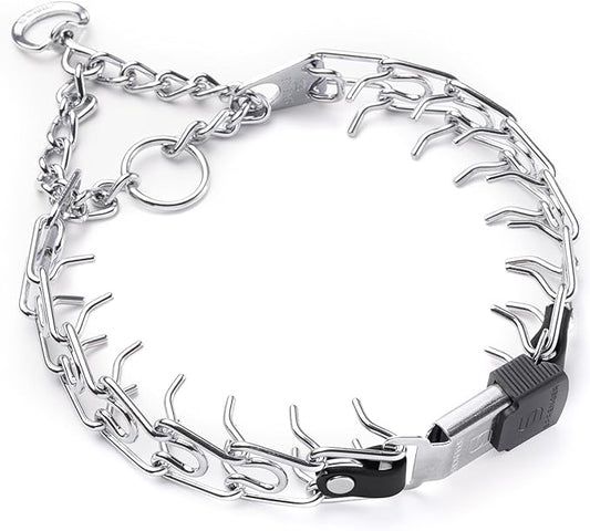 Herm Sprenger Prong Collar with Quick Release Cliclock Buckle & Short Links & Biothane Insert | Chrome Plated Steel No Pull Dog Training Collar Made in Germany, 20in x 3.0mm Necks up to 16-17in, Black