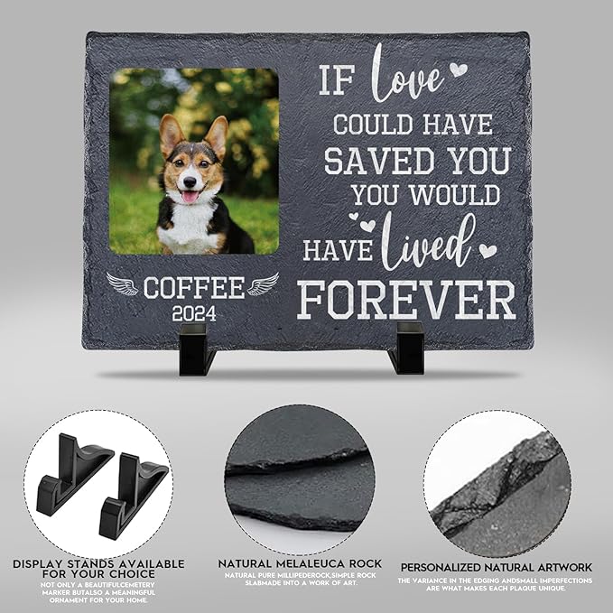 Personalized Dog & Cat Memorial Stone | Memorial Stone for Loss of Loved One | Custom Pet Grave Markers for Dogs or Cats Engraved with Pet's Name and Photo | Pet Loss Gifts for Dog or Cat Mom