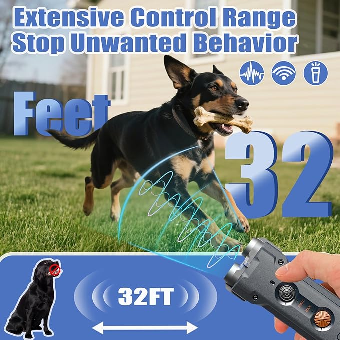 Dog Bark Deterrent Devices, 2025 Upgraded 2X Ultrasonic Anti Barking Device for Dogs-32FT Effective Range Stop Barking Neighbors Dog, Portable & Rechargeable Dog Training, Safe for Human & Dog Outdoor
