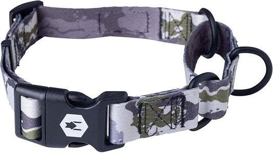 Wolfgang Heavy Duty Martingale Dog Collar with Quick Release Nylon Buckle for Walking & Training, Hideout Print, Small