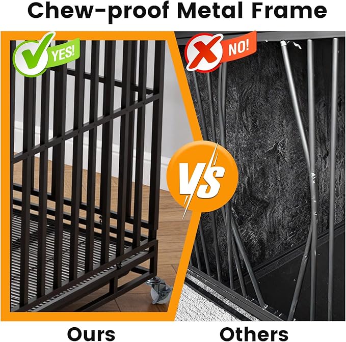 BestPet 49 Inch Heavy Duty Indestructible Dog Crate Dog Kennel Large Dog Crate Indoor Outdoor Dog Cage with Lockable Wheels Removable Tray and Double Doors Ideal for Medium and Large Sized Dogs