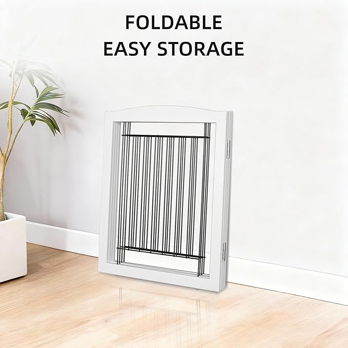 ZJSF Freestanding Dog Fence Indoor, Foldable Dog Gate for Doorways, Stairs or Hallways, Sturdy Wood Extra Wide Pet Gate with Support Feet for The House, White, 32 "Height-2 Panels