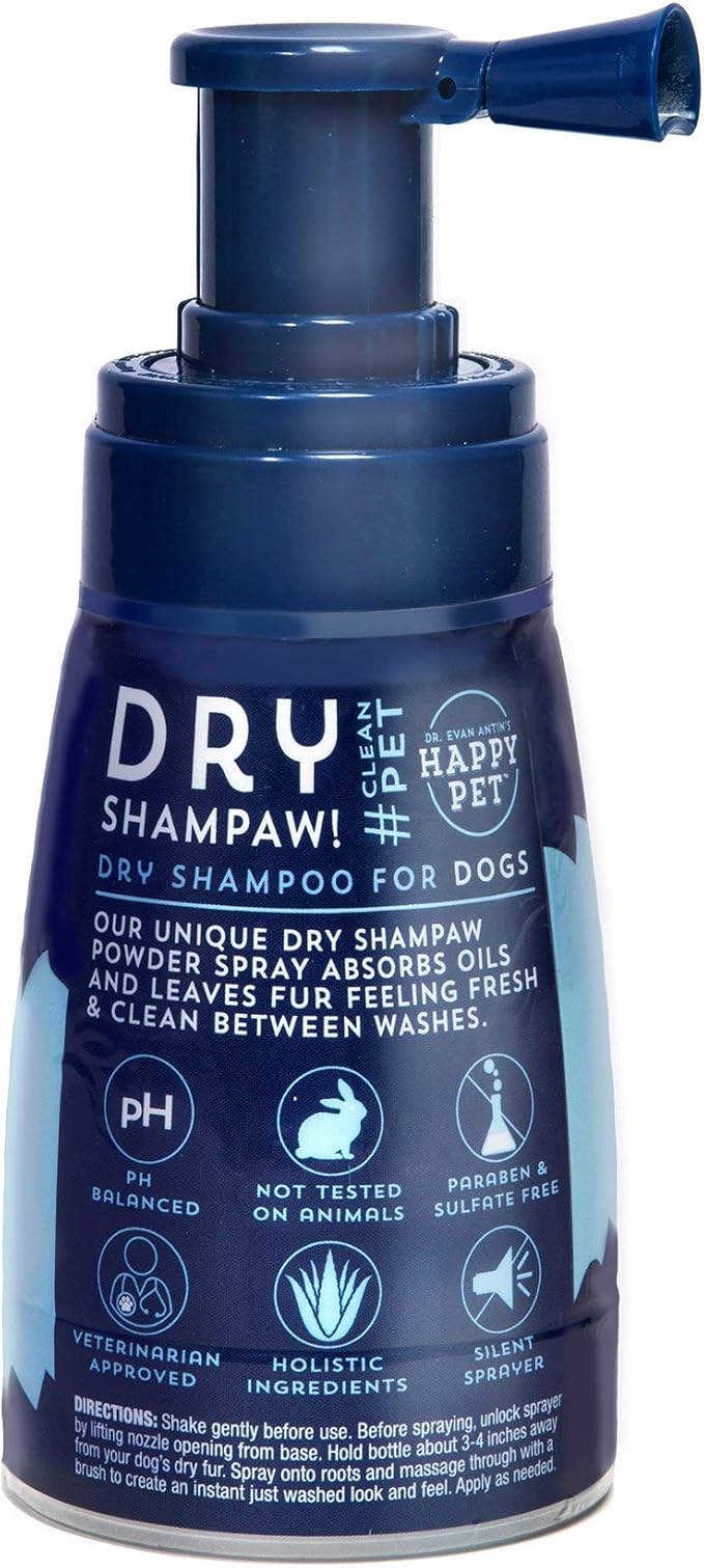 Happy Pet Dry Shampaw! Powder Spray for Dogs | Lavender | Aloe Infused for Soft, Shiny, Hydrated Fur | Absorbs Oils, Fresh and Clean | Veterinarian Recommended | Paraben, Sulfate Free