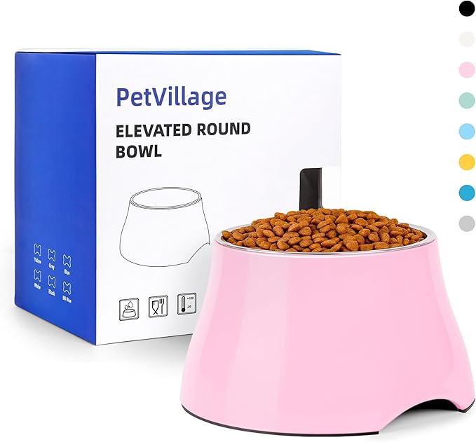 Dog Bowls,Cone Friendly Non Slip Single Dog Bowl with Stainless Steel Inner, Raised Bowls for Smll Dogs Spaniel Dogs Long Ear, High Capacity, S/1 Cup Pink