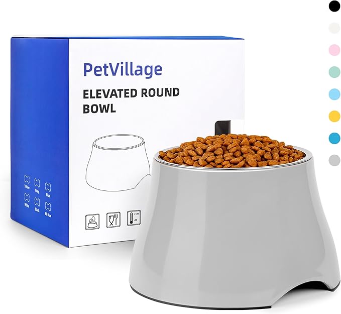 Dog Bowls,Cone Friendly Non Slip Single Dog Bowl with Stainless Steel Inner, Raised Bowls for Small Dogs Spaniel Dogs Long Ear, High Capacity, M/2 Cup Gray
