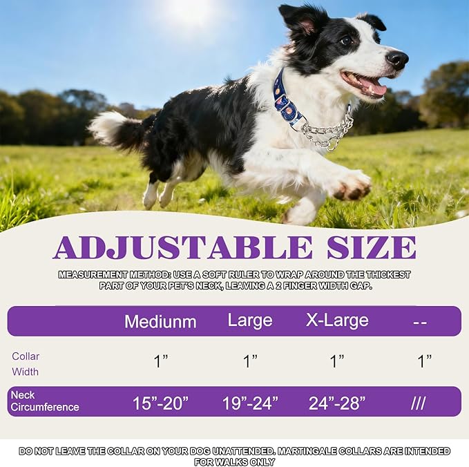 Choke Collar for Dogs - Cartoon Dog Adjustable Training Slip Collar with Chain, Anti Pull Design for Medium & Large Dogs(XL)