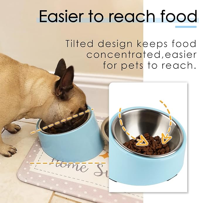 SuperDesign Mess Free 15° Slanted Bowl for Dogs and Cats, Tilted Angle Bulldog Bowl Dog Feeder, Non-Skid & Non-Spill, Easier to Reach Food M/1 Cup Blue