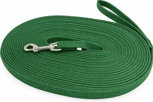 Cotton Dog Training Lead, 50ft, Green, Soft Woven Dog Training Leash for Obedience, Recall, and Control Training
