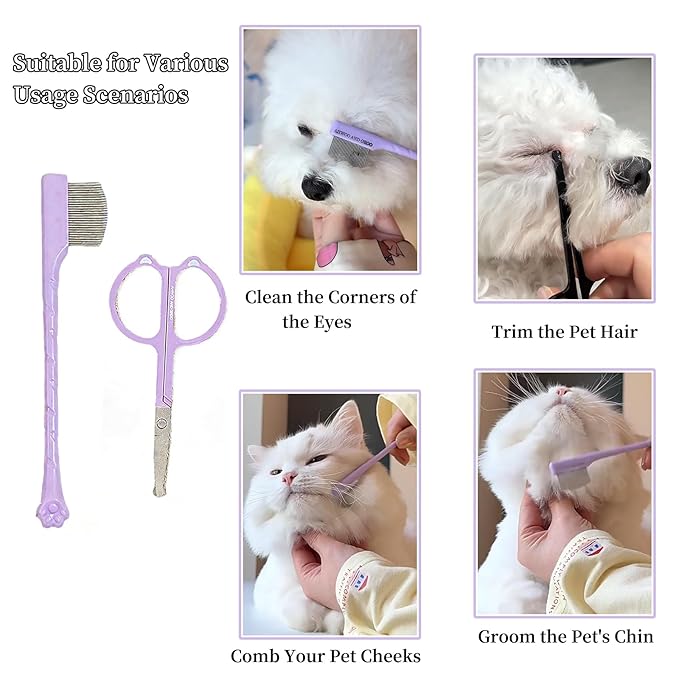 2 Pack Stainless Steel Dog Eye Comb - Small Design for Pet Facial & Paw Grooming, Round-Tip Arc Teeth, ABS Handle, Puppy Flea Brush, Fit Yorkie, Shih Tzu, Maltese, Maltipoo, Pomeranian, Cat