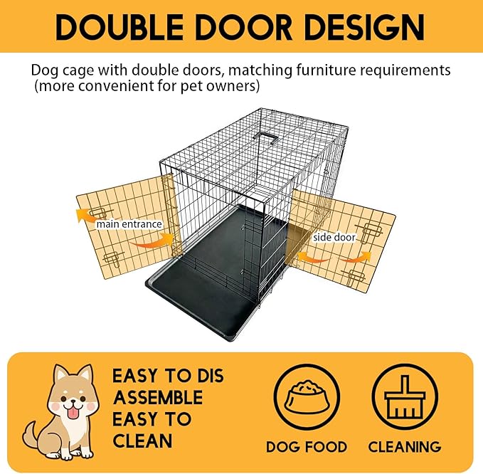 36 Inch Dog Crate Metal Wire Dog Cage with Double Door Dog Kennel with Divider Panel Secure Latches for Large Dogs Dog Crates for Medium Dogs Portable Durable Easy to Assemble