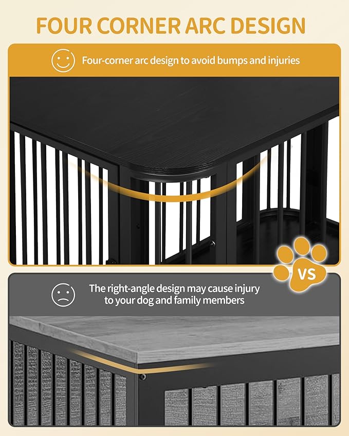 39.4'' Dog Crate Furniture, L Indoor Dog Kennel Dogs Cage, Modern Decorative Pet House for Small/Medium/Large Dogs, Anti-Chew & Anti-Escape, Kennel End Side Table TV Stand, Black DFC88704B