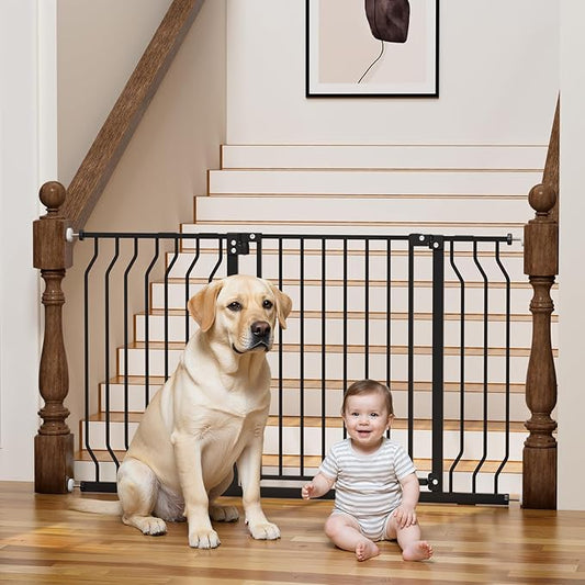 29-53" Baby Gate for Stairs, Baby Safety Essentials, Auto Close Gate for Doorways, Easy Install Pressure Mounted Dog Gate Indoor, Pet Gates for Dogs, Black