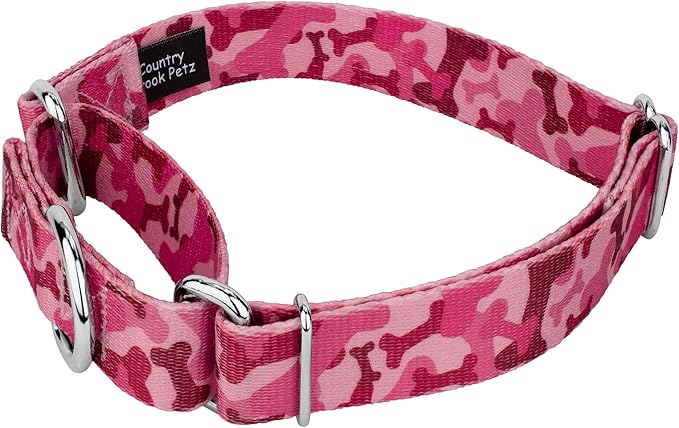 Country Brook Petz - Pink Bone Camo Martingale Dog Collar - Camouflage Collection Featuring Rugged Designs (5/8 Inch, Small)