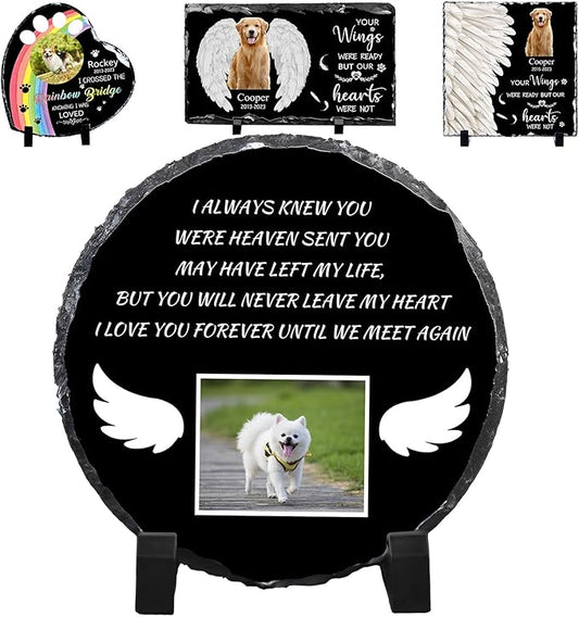 Pet Memorial Stones for Dogs Personalized Photo Rock Slate Round Shape Customized Memorial Stone Gifts for Loss Dog Cat