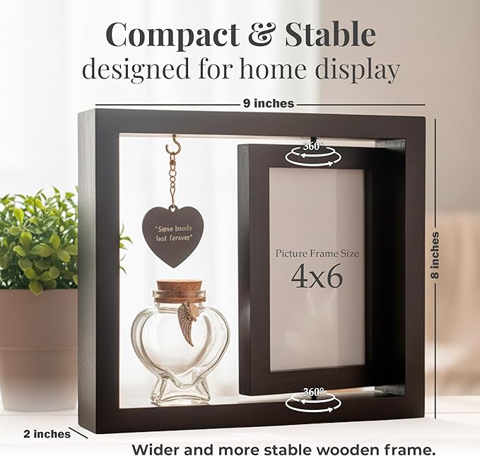 Pet Memorial Frame Set for Loss of Dog or Cat – Dog Memory Frame, Rotating Pet Memorial Photo Frame Shadow Box for Ashes, Cat Shadow Box Memorial, Engraved Charm & Photo Keychain – Pet Remembrance Keepsake