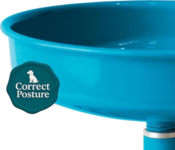 Adjustable Dog Feeder, 18.6 oz – Aluminum Feeding Bowl with Height Adjustment, Promotes Comfortable Feeding Position, Electrostatic Coated Finish, Vida Mansa, (Light Blue)