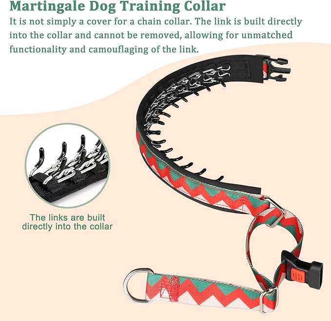 Mayerzon No Pull Dog Prong Collar Martingale, Personalized Pinch Collar with Geometric Patterns for Large Medium Small Dogs for Walking Training Festival, Easy to Use(M, Ethnic Green)