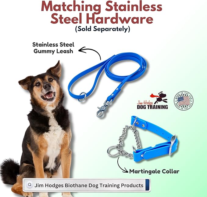 Martingale Collar for Dogs, Biothane, Stainless Steel Hardware, No Pull, Made in The USA, Professional Grade, Medium Light Blue