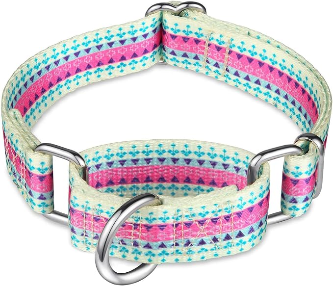 Fashion Print and Unique Geometric Pattern Martingale Dog Collar, Silky Soft Safety Training Collars for Small to Large Dogs (Large, 1 Inch Wide, Candy Purple)