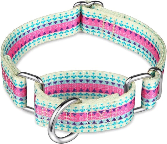 Fashion Print and Unique Geometric Pattern Martingale Dog Collar, Silky Soft Safety Training Collars for Small to Large Dogs (Large, 1 Inch Wide, Candy Purple)