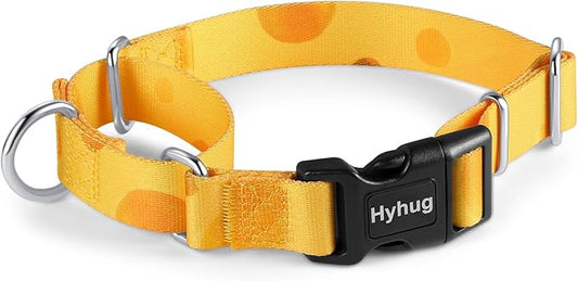 Hyhug Pets Adjustable Martingale Dog Collar with Quick Release Buckle, Colorfast, Heavy Duty, Anti-Escape, Training No Slip Puppy Collar. (Cheese, Large)