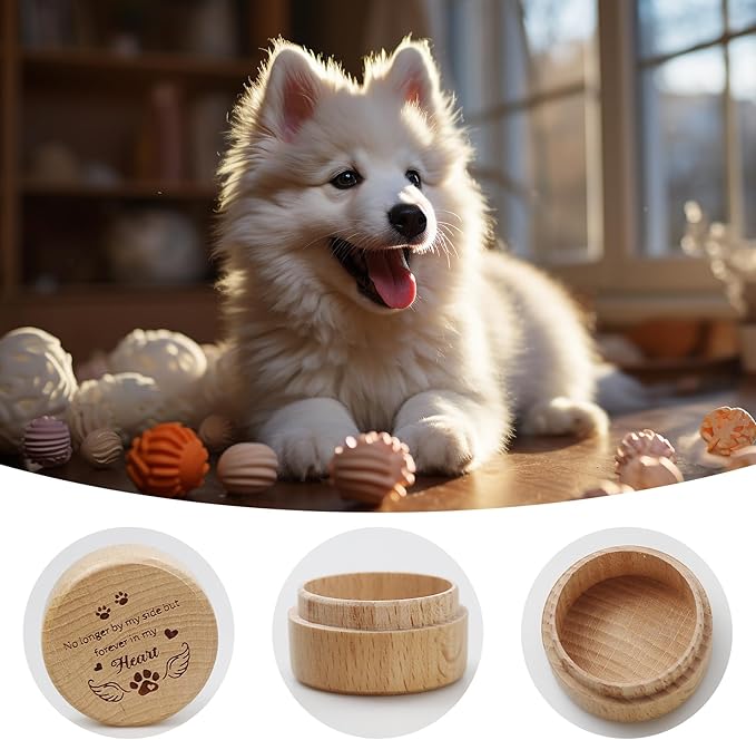 free-space Wooden Dog Memorial Box, Pet Keepsake Box with Pet Paw Engraving Tooth and Hair Case Urn Memorial Gift (no longer by my side forever in my heart)