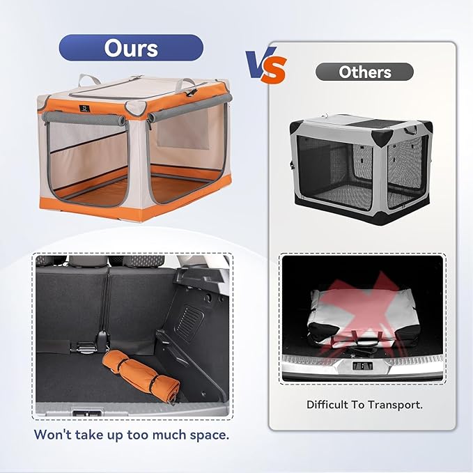 30" Collapsible Dog Crate for Medium Dogs - Portable Soft Travel Kennel with Lockable Zippers, Waterproof Base, Washable Cover, Patented Screw Frame for Adjustable Tension, Outdoor, Indoor, Car Use