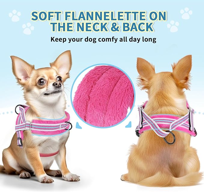 Lukovee No Pull Dog Harness and Leash Set, Soft Padded Small Dog Harness, Neck & Chest Adjustable Reflective Vest Puppy Harness with 4ft Lightweight Anti-Twist Dog Leash for Small Dogs (M, Fuschia)
