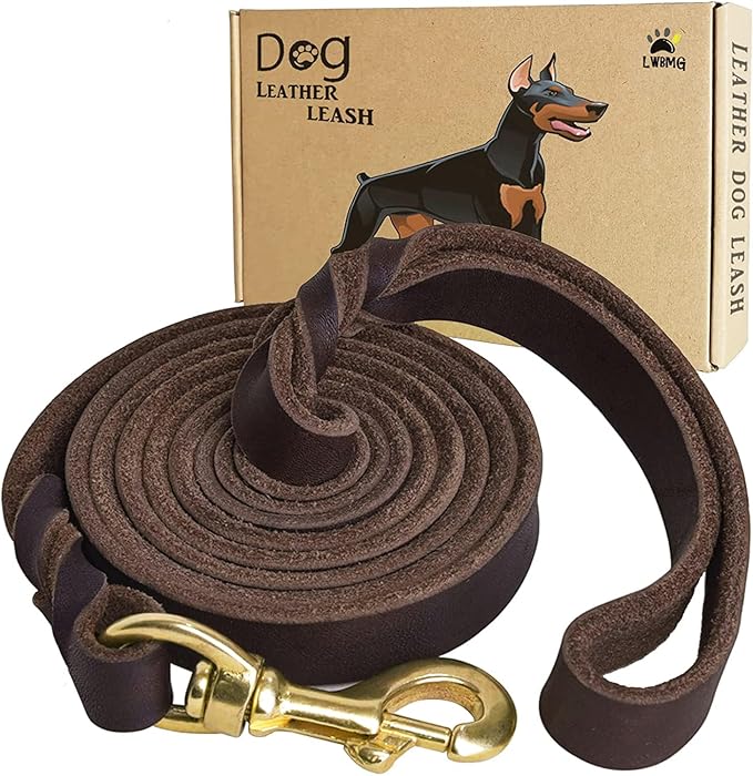 Heavy Duty Genuine Leather Dog Leash 6ft x 5/8 inch, Braided Leather Training Leash, Soft Durable Dog Lead for Large Medium Small Dogs Walking Hiking Training