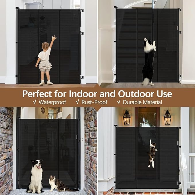 Reinforced 60 Inch Extra Tall Cat Gate Retractable Dog Gate - No Jumping Over/Crawling Under, 55" Wide Retractable Baby Gates for Cats with Reinforced Rods, 5ft Tall Dog Gate Indoor Cat Barrier/Black